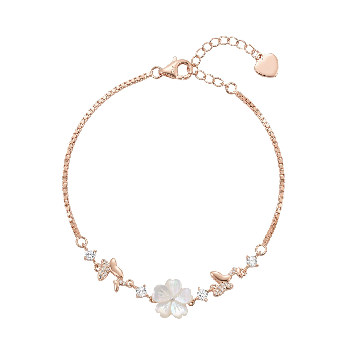 Rose gold Mother of Pearl Butterfly chain bracelet