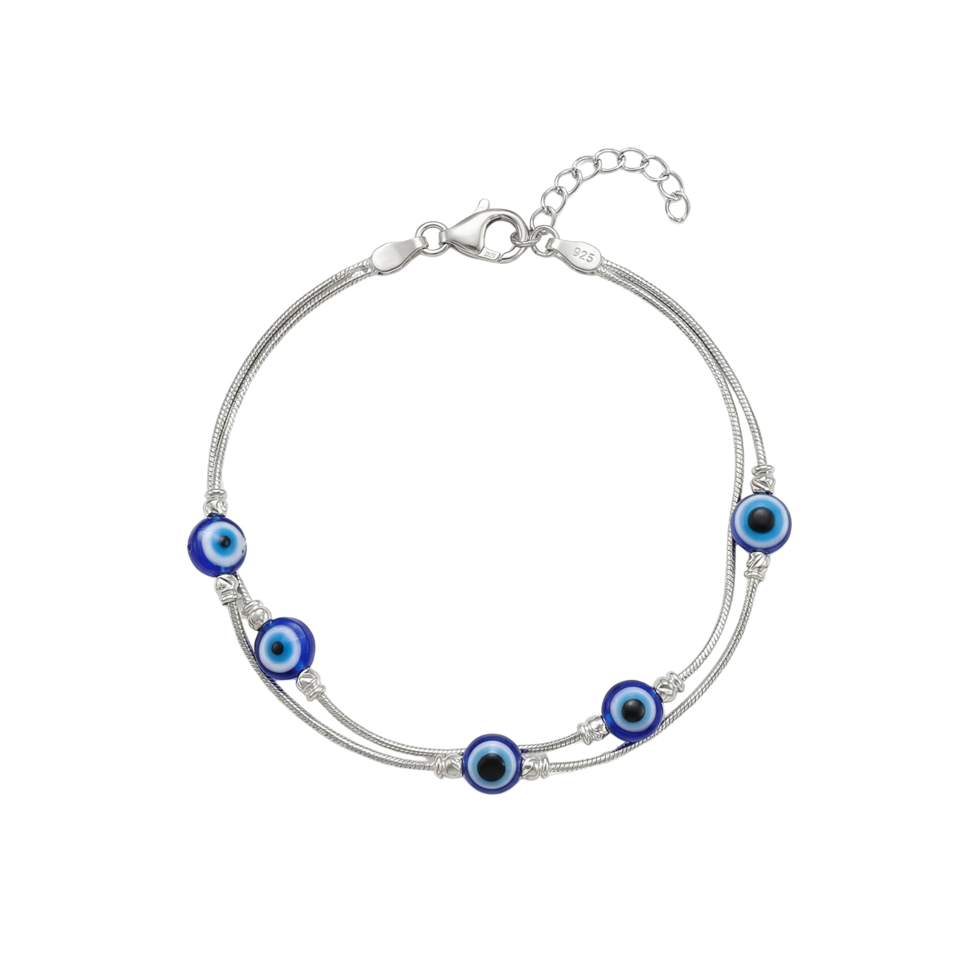 Silver Fancy Evil eye Double Chain Loose Bracelet