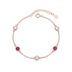 Rose gold Ruby and CZ Chain Bracelet for her