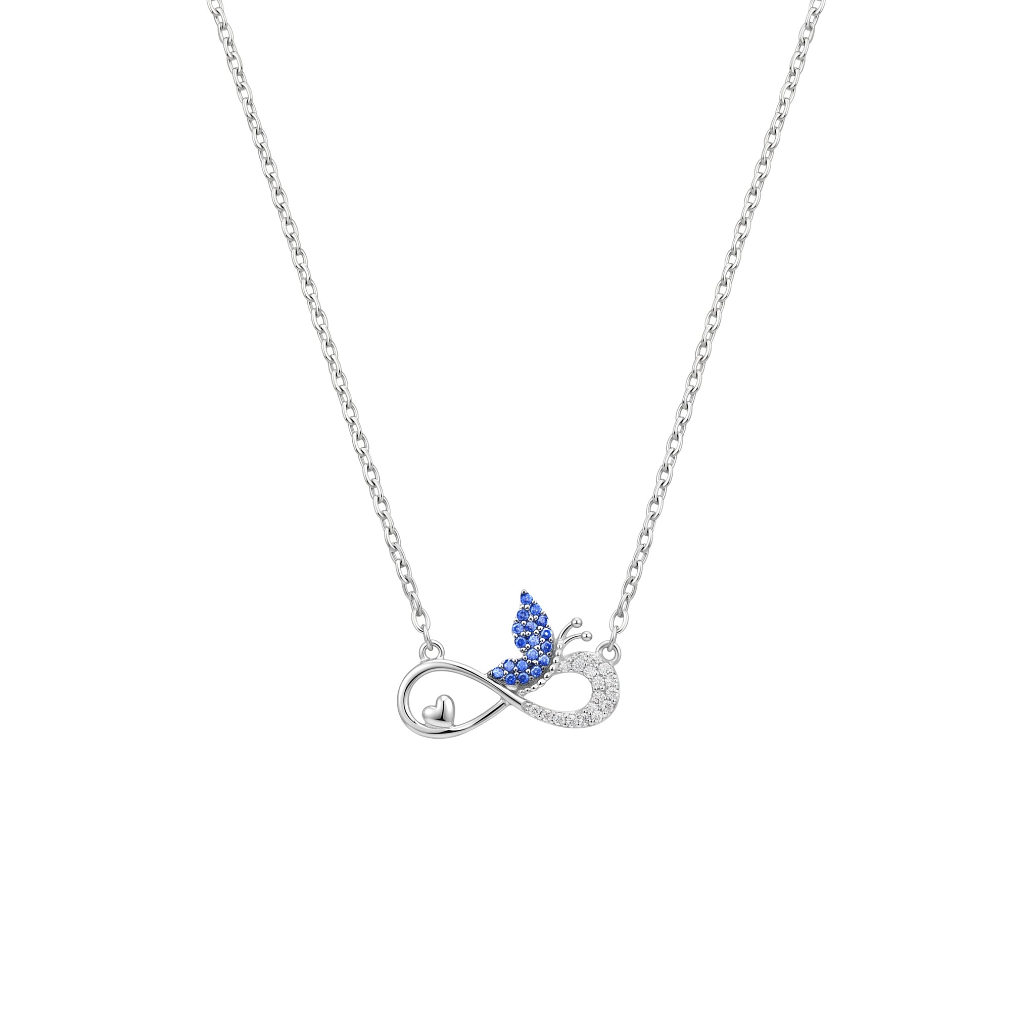Silver Blue love Infinity Butterfly Pendant Necklace