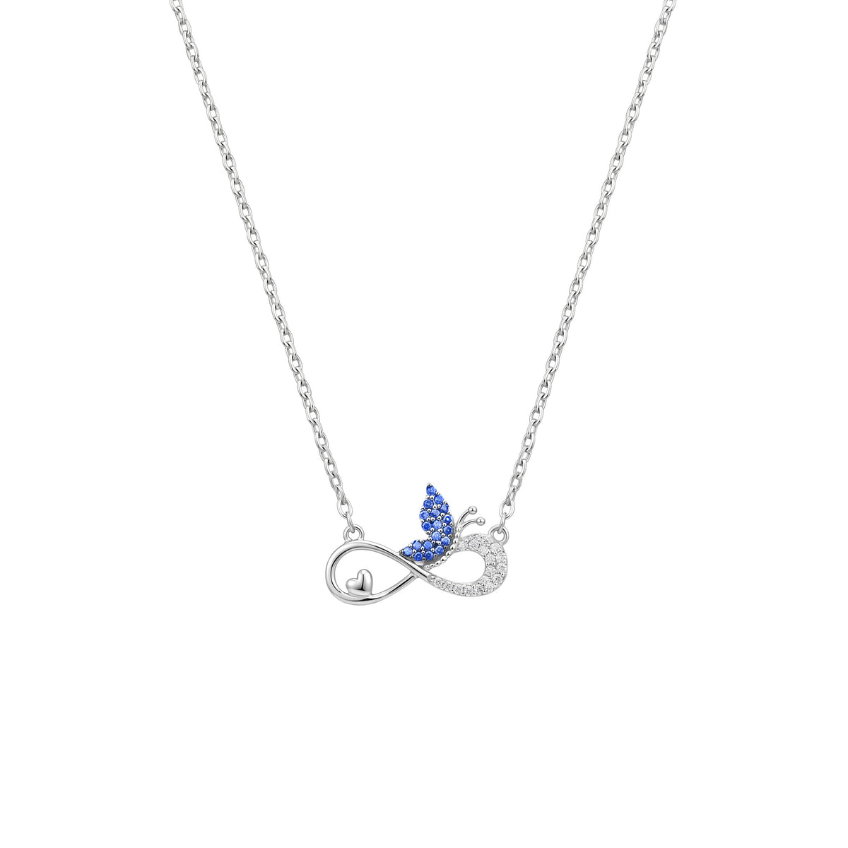 Silver Blue love Infinity Butterfly Pendant Necklace