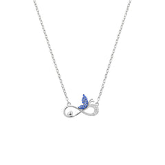 Silver Blue love Infinity Butterfly Pendant Necklace