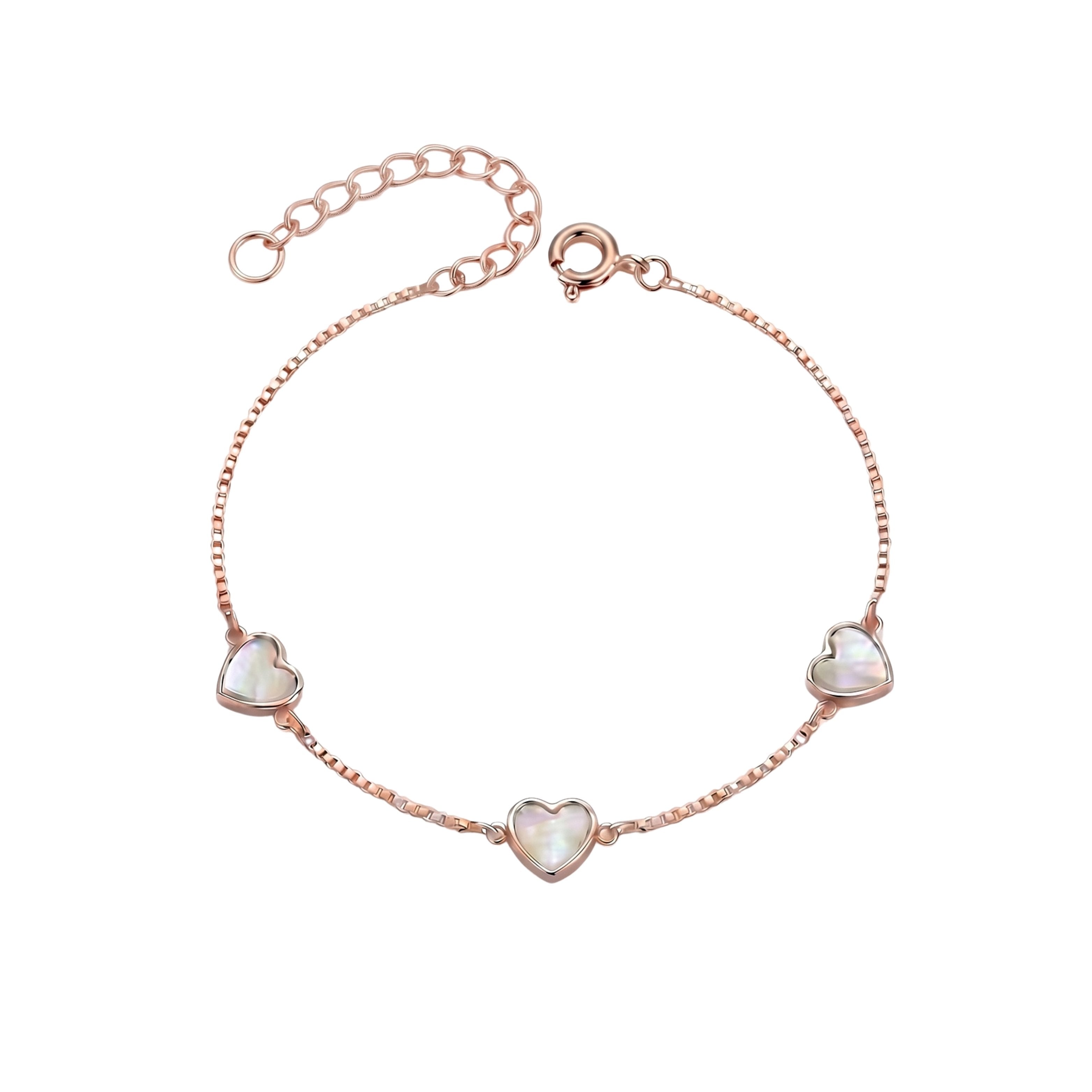 Rose gold Premium Mother of Pearl Heart Chain bracelet for her