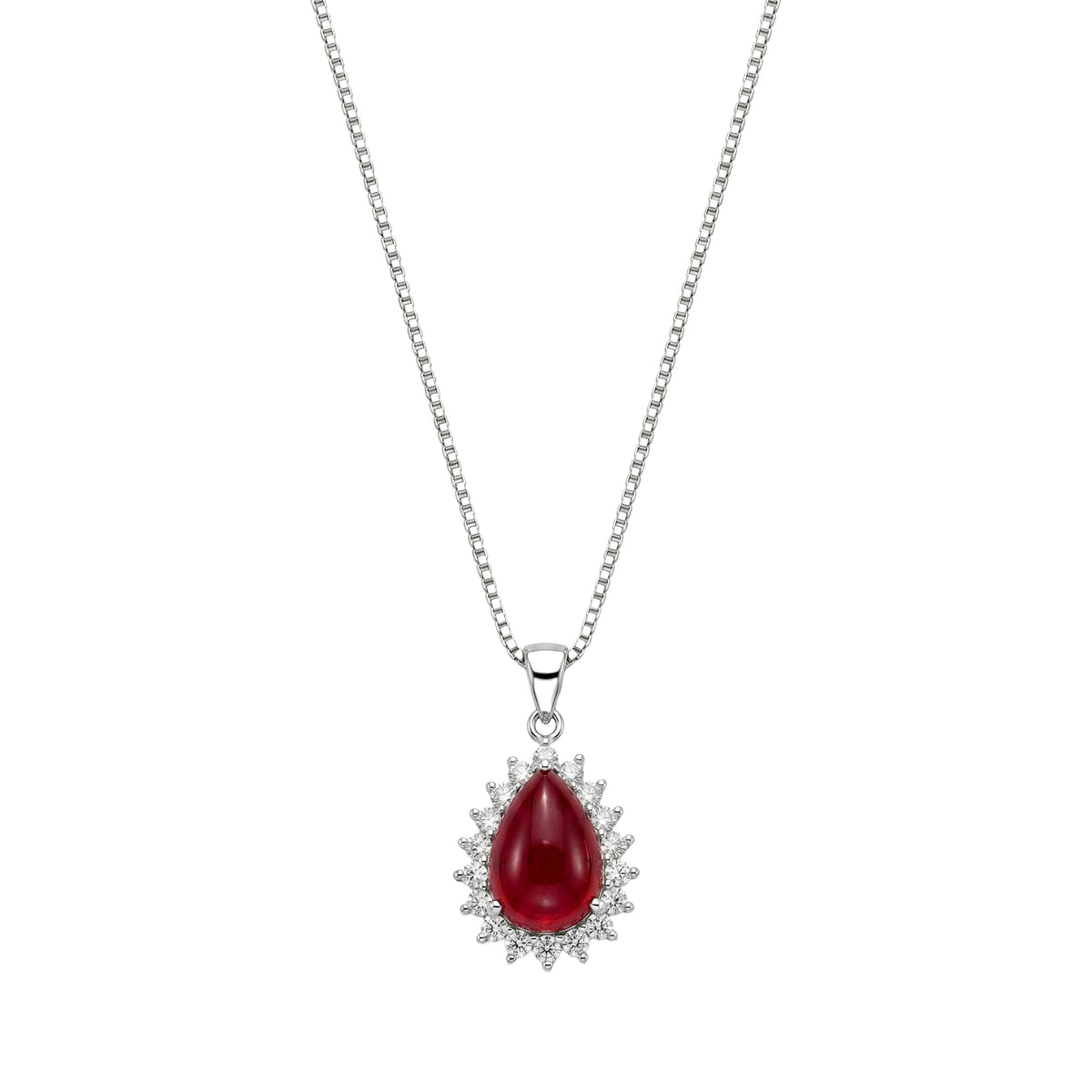Red teardrop pendant with silver chain for women