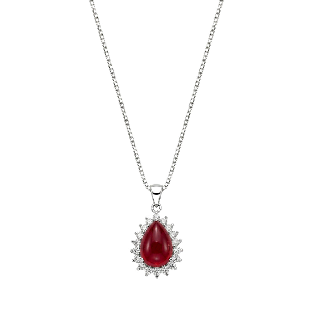 Red teardrop pendant with silver chain for women