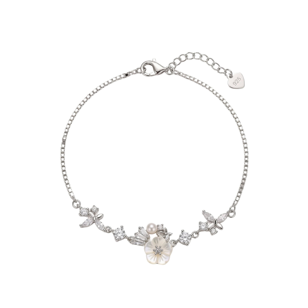 Silver Cute Whimsical Flower and Butterfly Bracelet for her