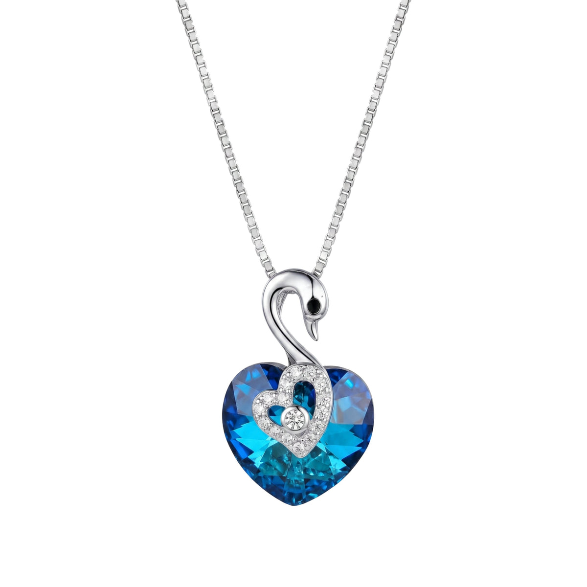 Silver Deep Blue Swan Heart Crystal Pendant