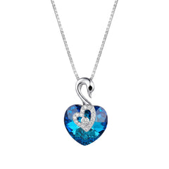 Silver Deep Blue Swan Heart Crystal Pendant