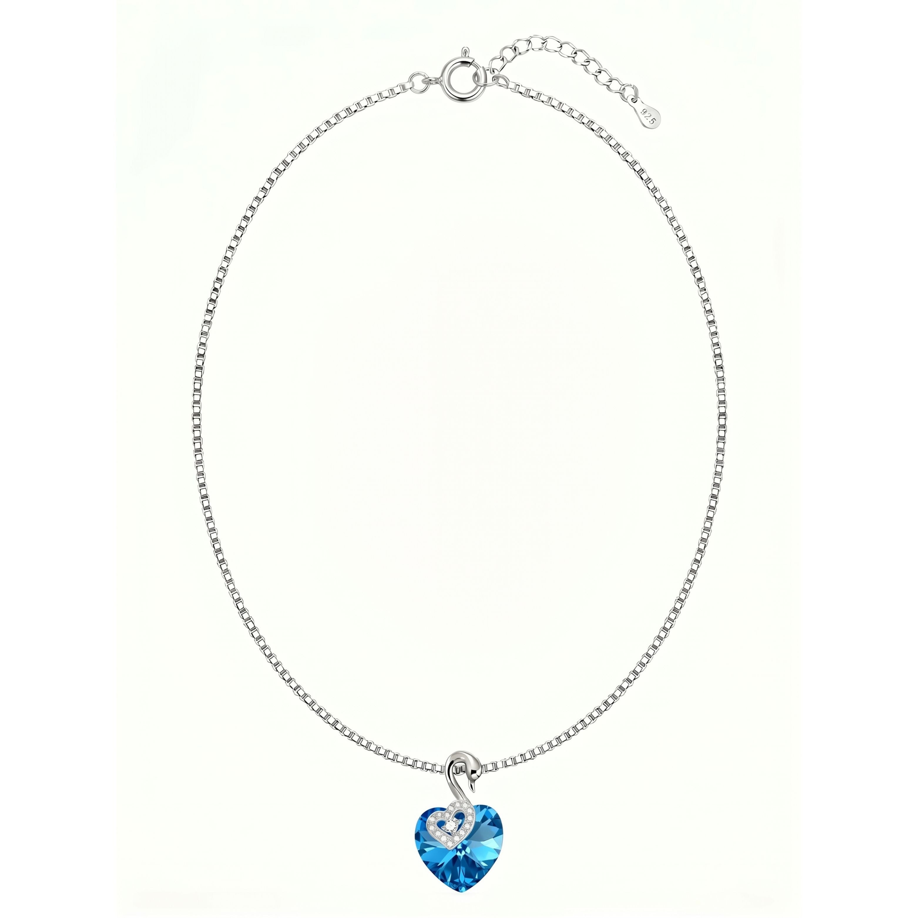 Silver Deep Blue Swan Heart Crystal Pendant