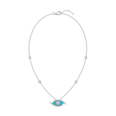 Necklace with a blue turquoise eye pendant on a white background