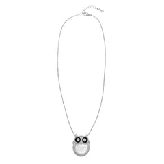 Silver Wise Owl Necklace pendant with Mother of Pearl and CZ