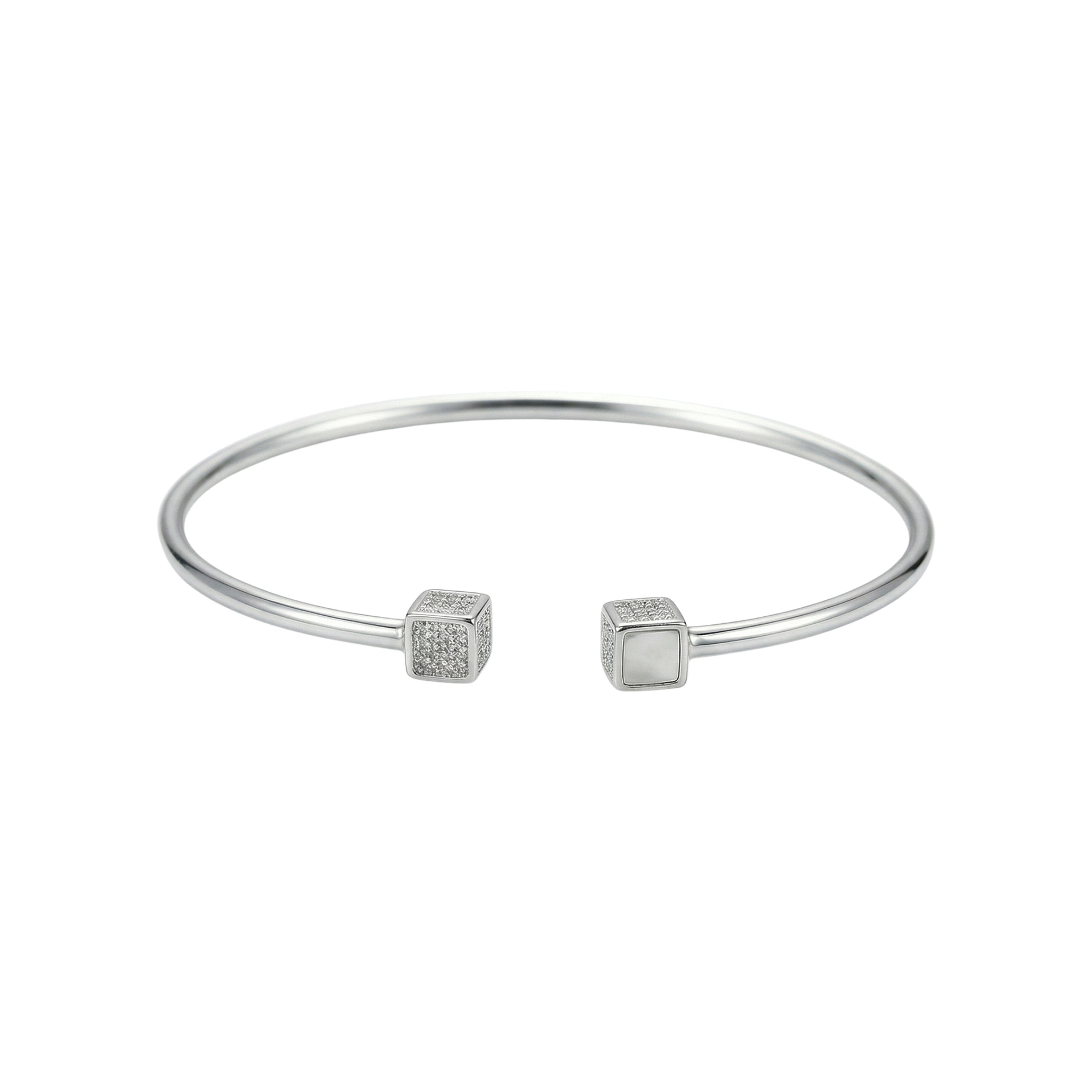 Silver Cube Geometric Open Bracelet