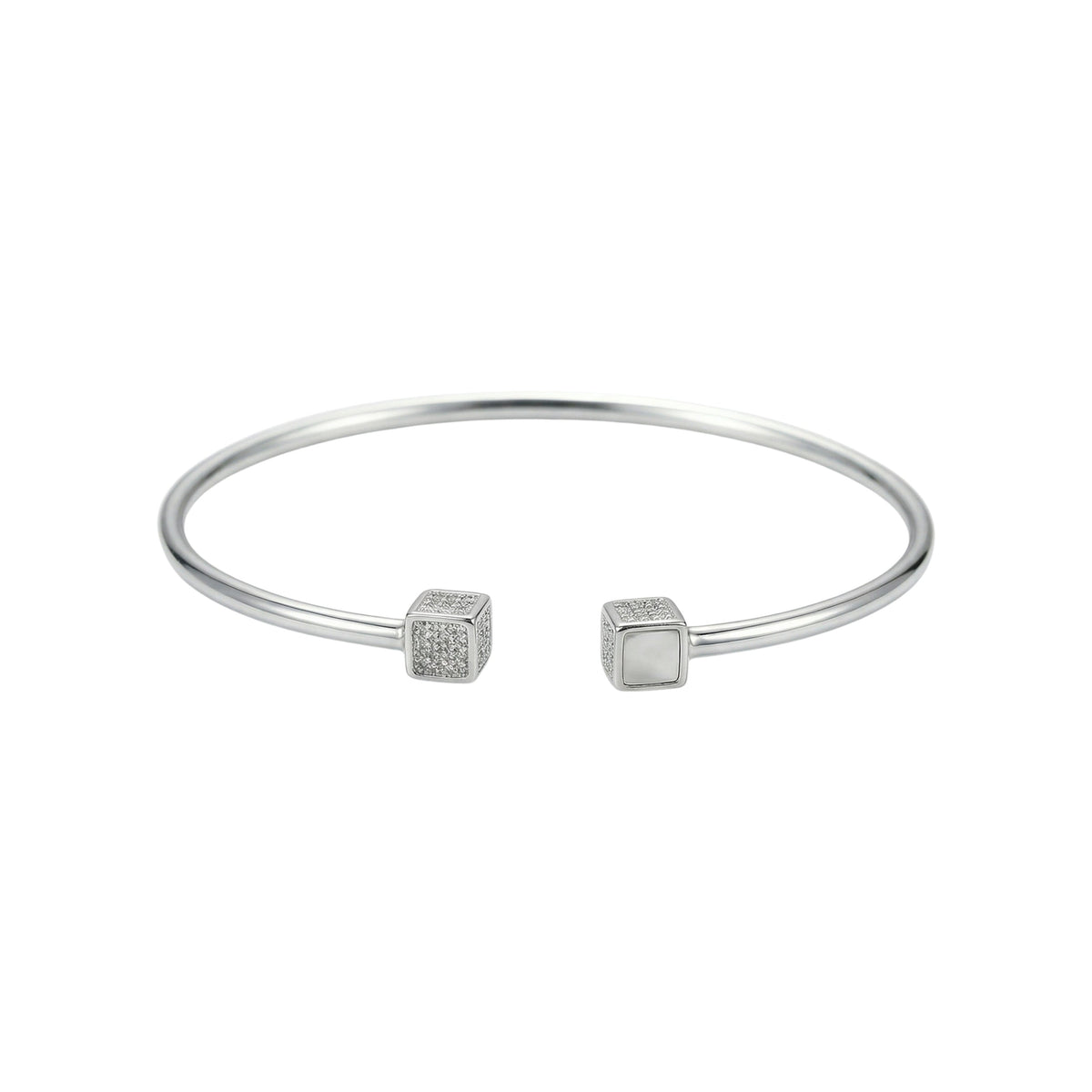 Silver Cube Geometric Open Bracelet