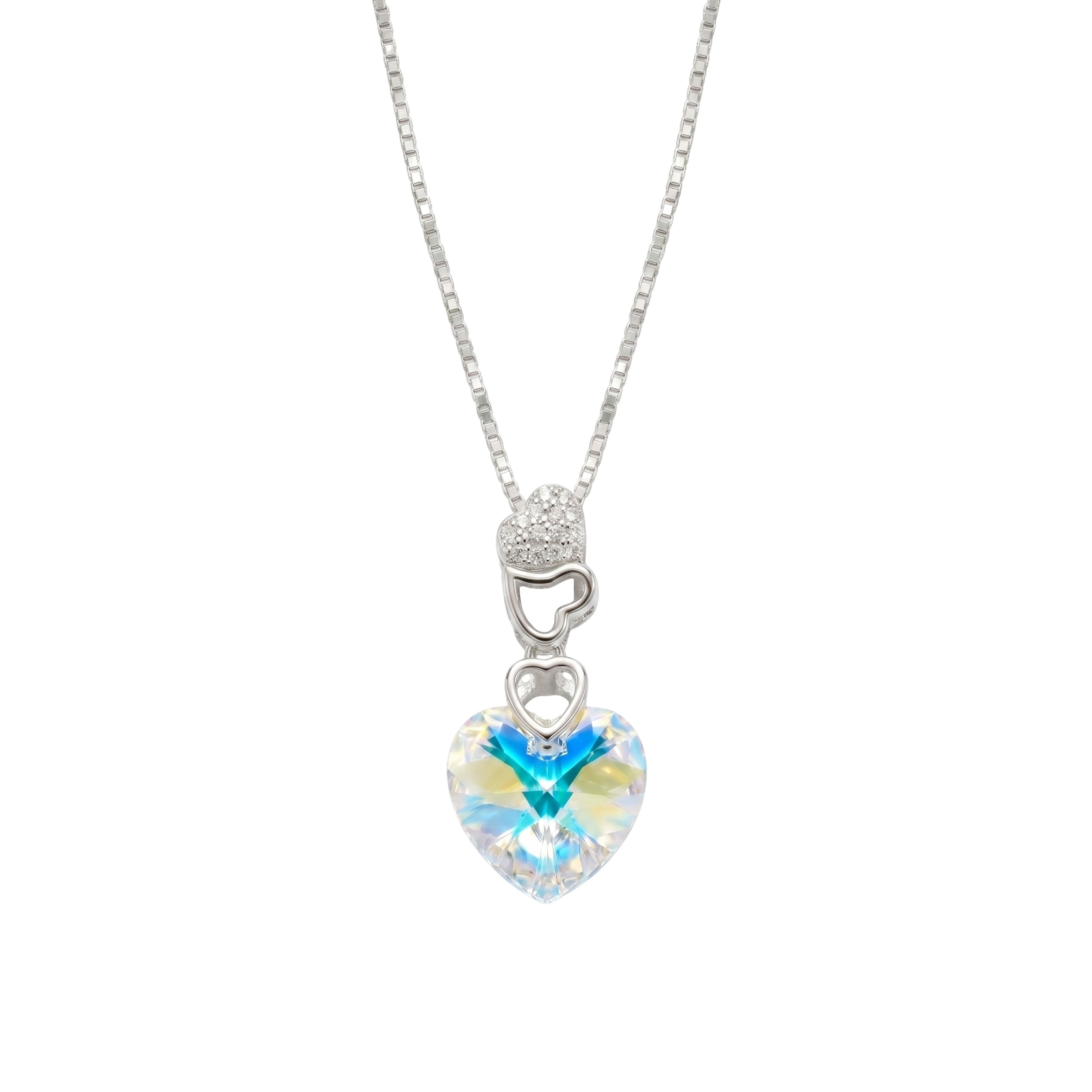 Silver Aurora Crystal Heart Pendant