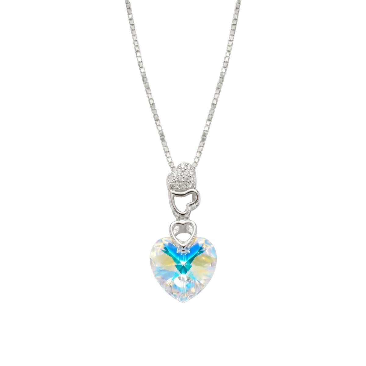 Silver Aurora Crystal Heart Pendant