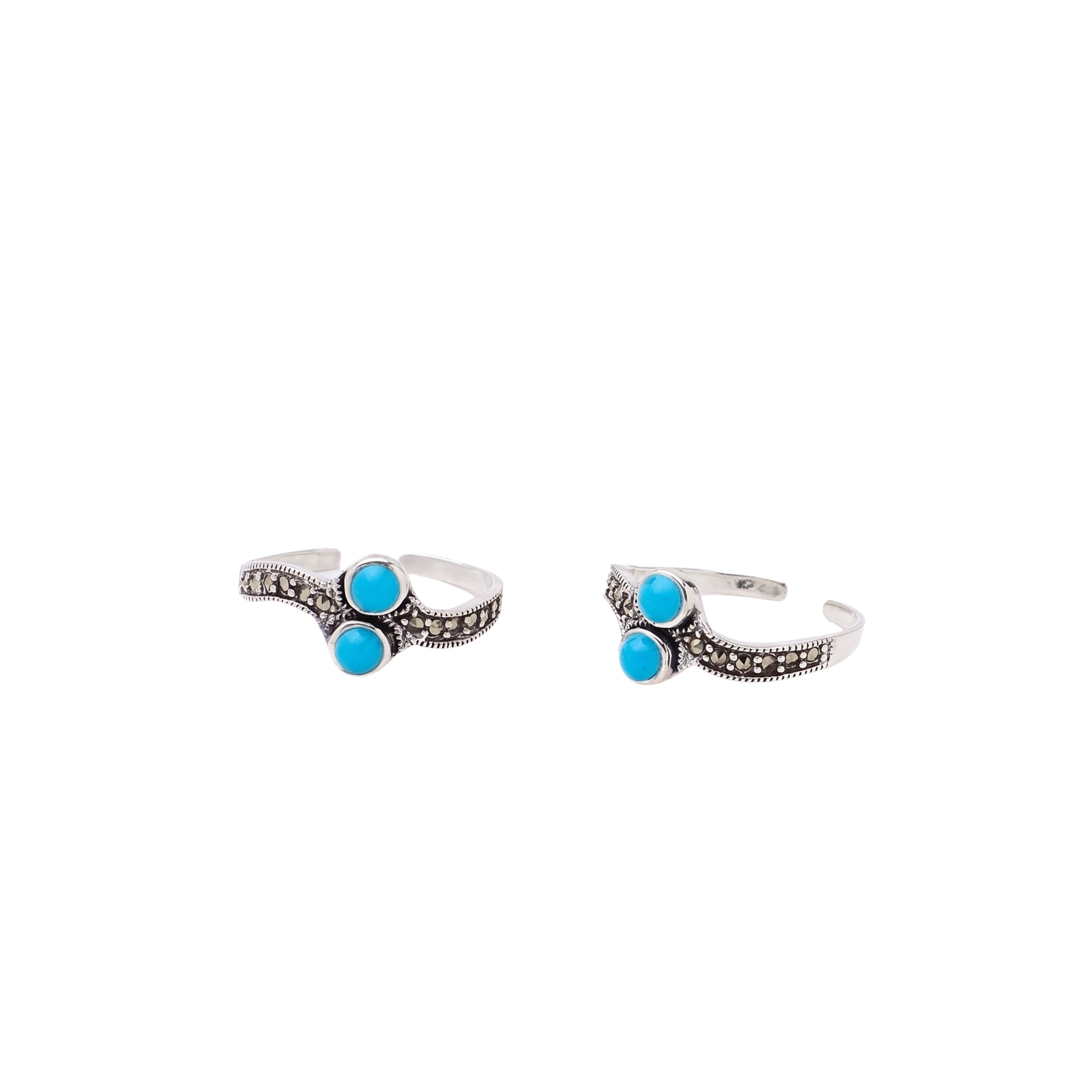 Silver Oxidized Blue Toe Ring