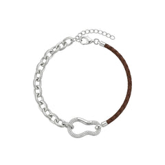 925 Silver Pave Link & Braided Leather Statement Bracelet