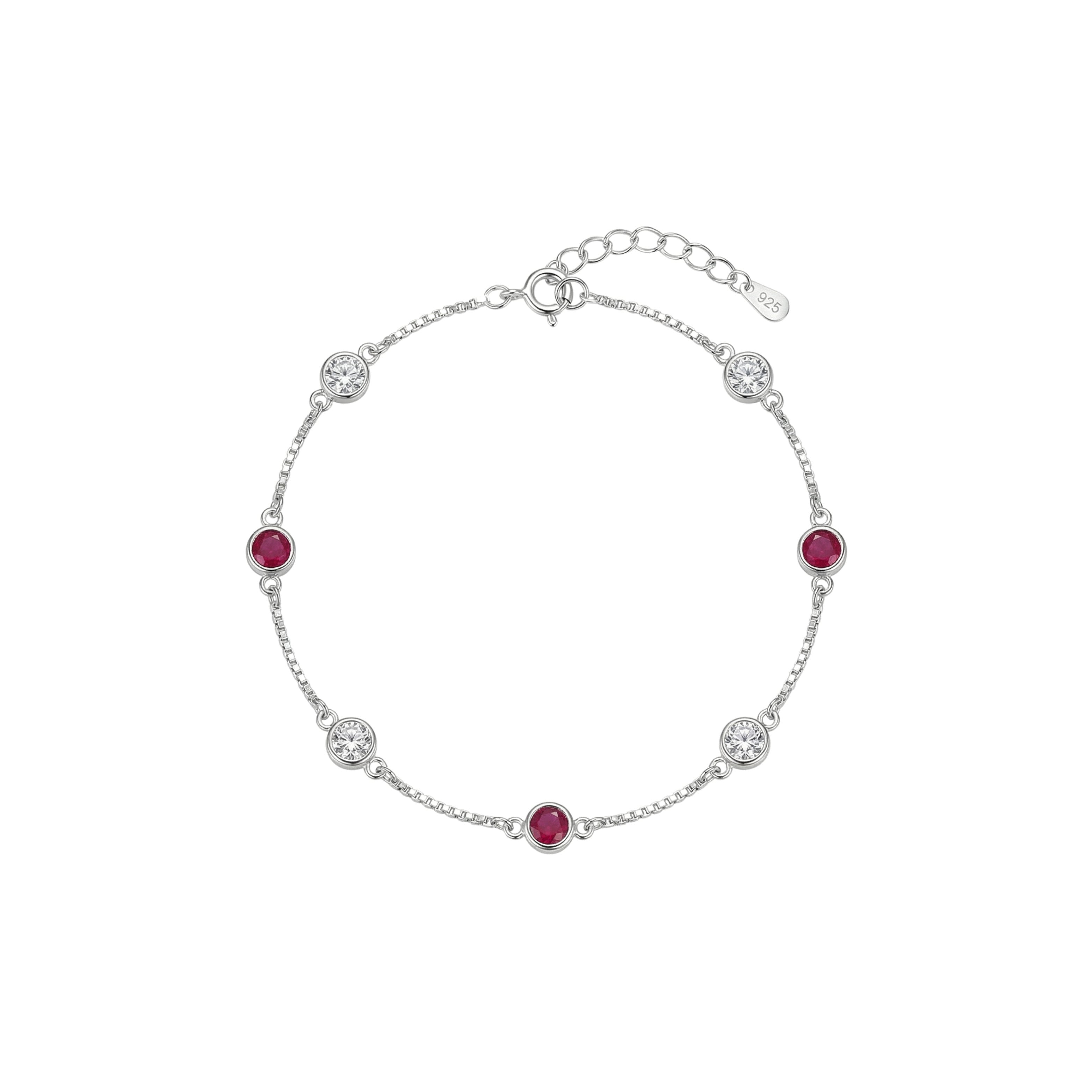 Silver Classic Ruby pink and White Girlish Chain bracelet