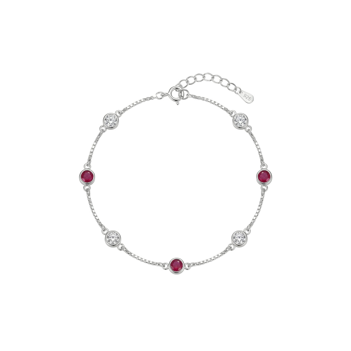 Silver Classic Ruby pink and White Girlish Chain bracelet