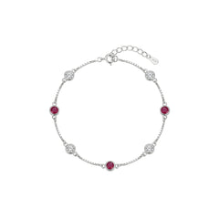 Silver Classic Ruby pink and White Girlish Chain bracelet
