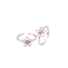 Silver Pink Flower Toe Ring