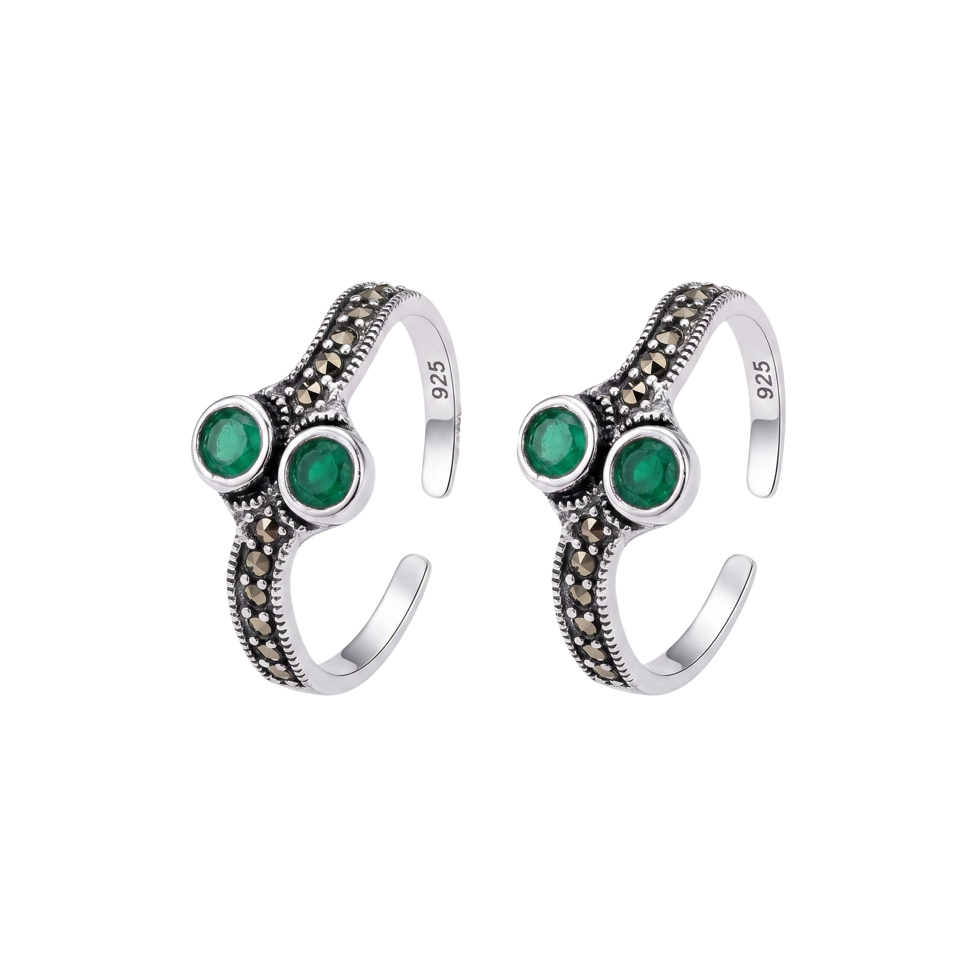 Silver Garland Green Toe Ring