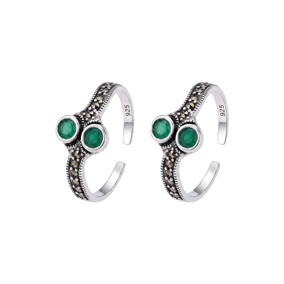 Silver Garland Green Toe Ring