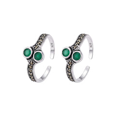 Silver Garland Green Toe Ring