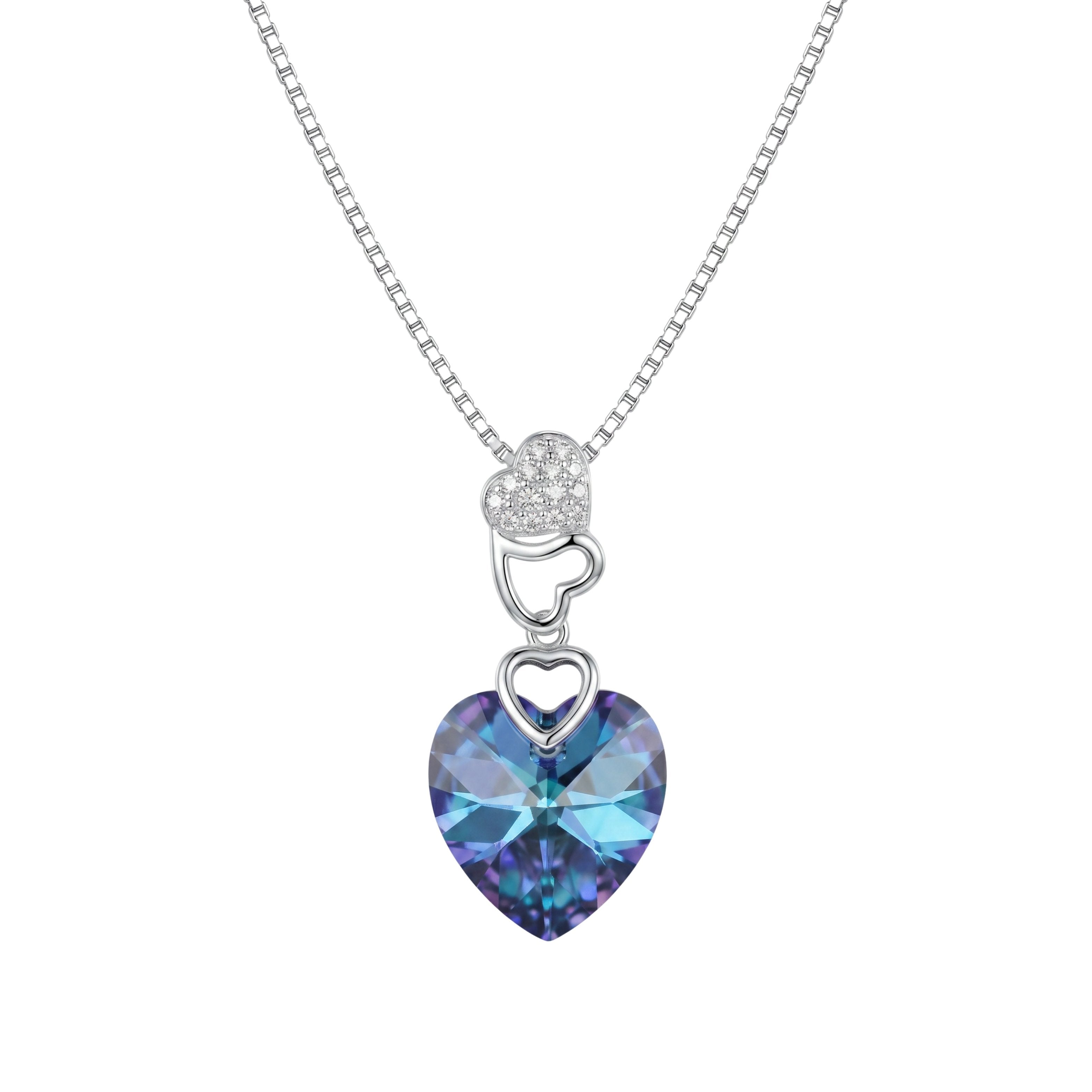 Silver Intertwined Hearts Mystic Crystal Necklace