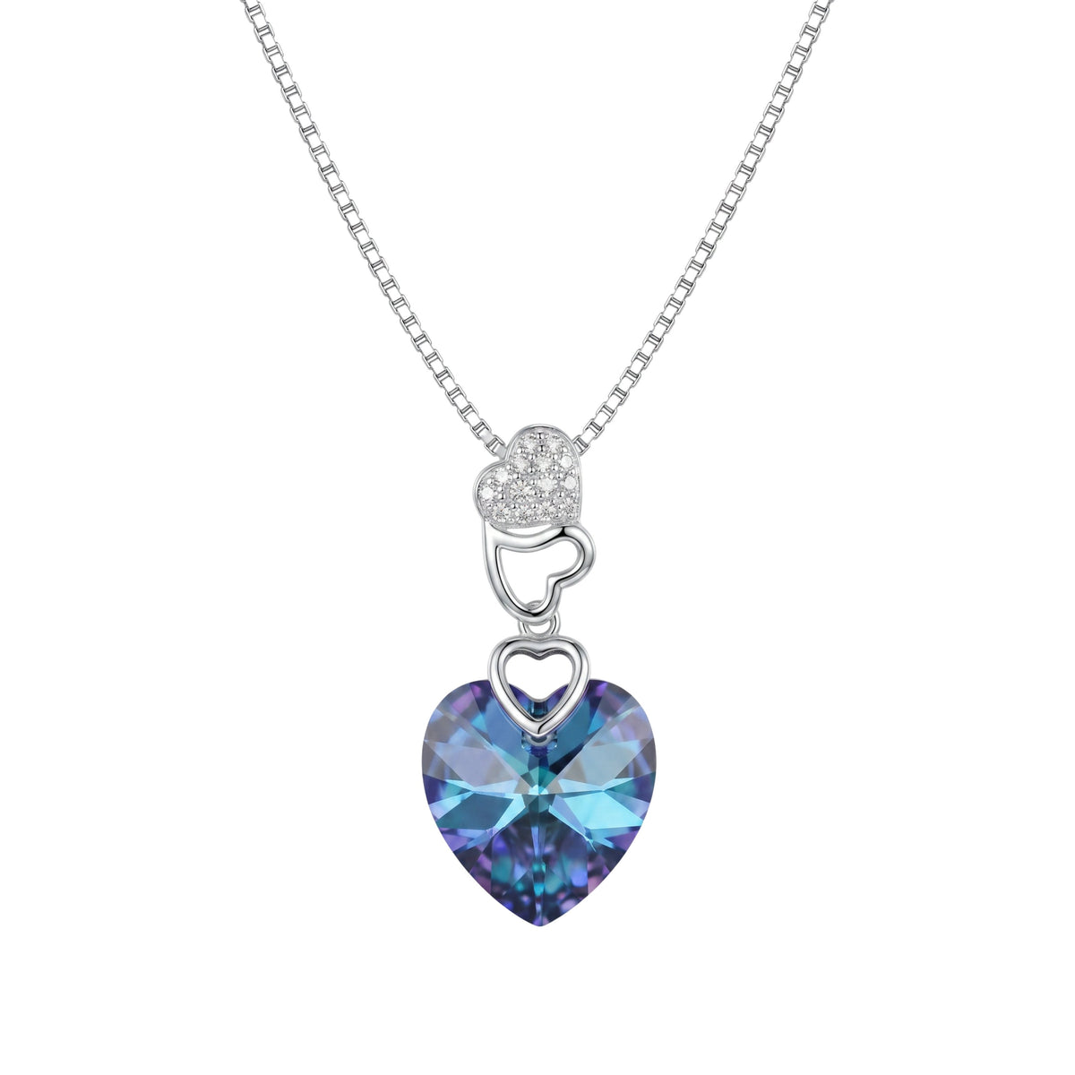 Silver Intertwined Hearts Mystic Crystal Necklace