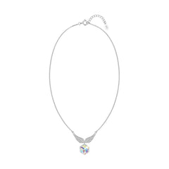 Silver Angel wings Sparkling Rainbow Crystal Pendant Necklace