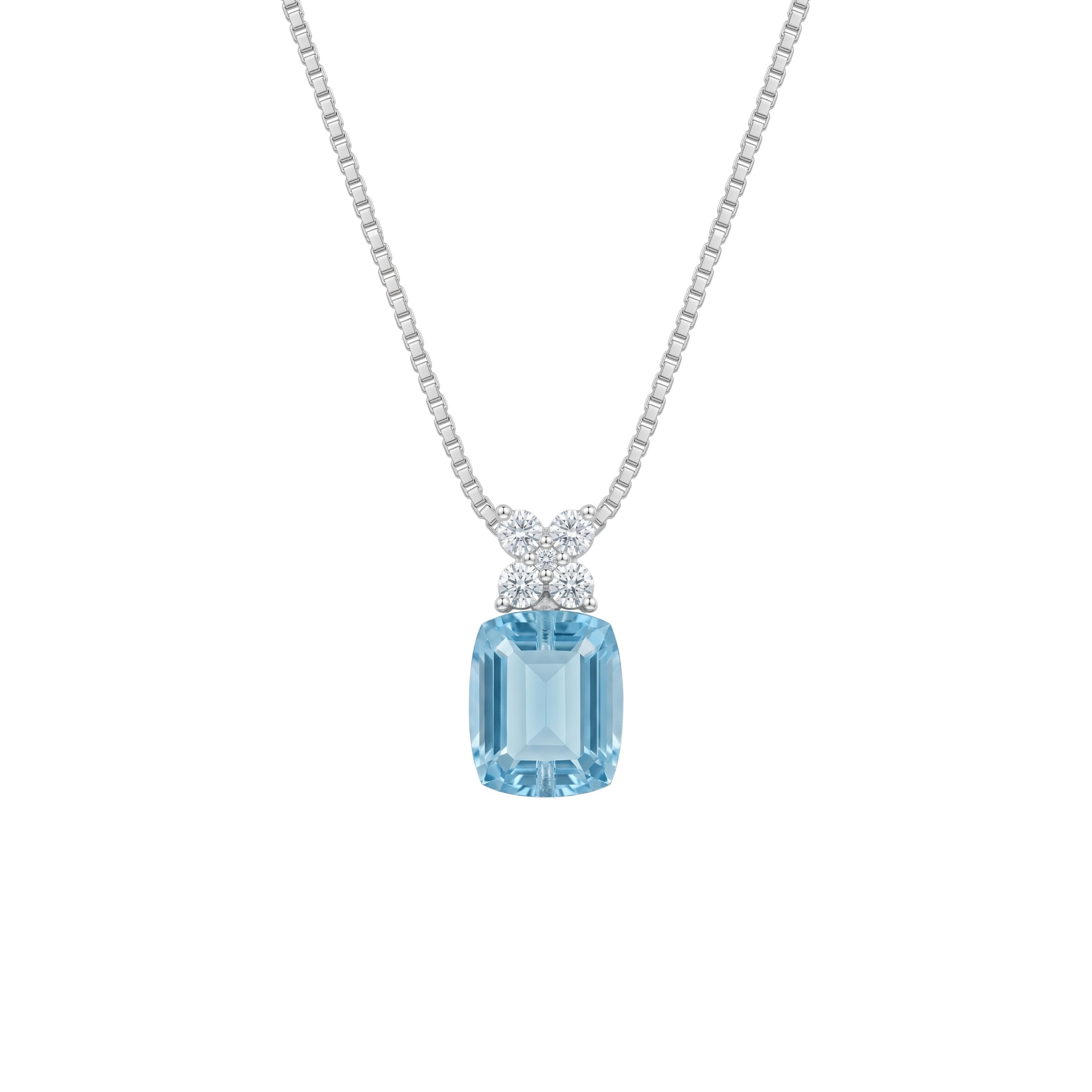 Necklace with a blue gemstone pendant on a white background 925 silver pendant for women.