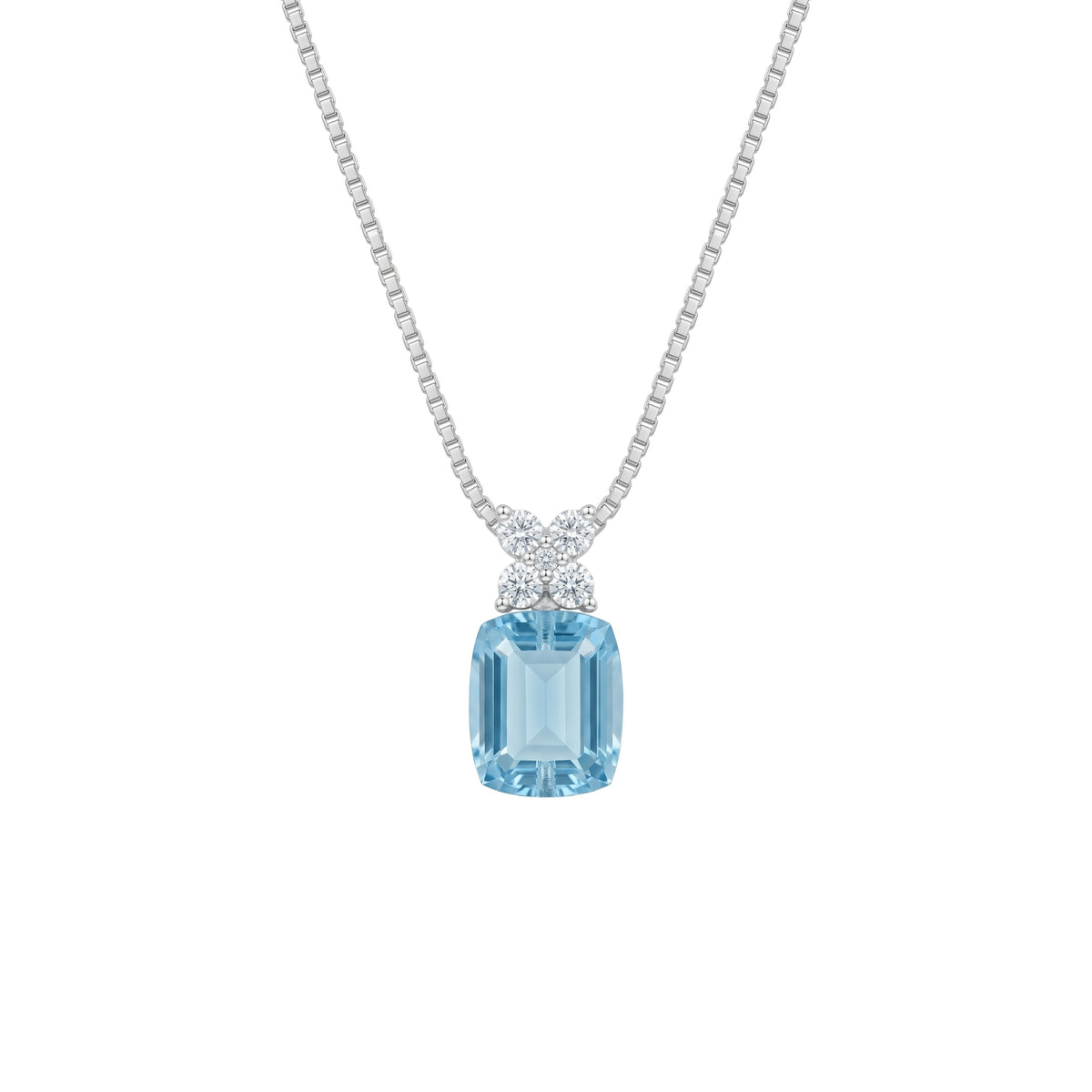 Necklace with a blue gemstone pendant on a white background 925 silver pendant for women.