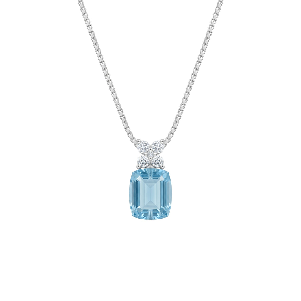 Necklace with a blue gemstone pendant on a white background 925 silver pendant for women.