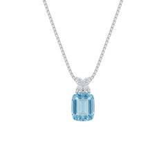 Necklace with a blue gemstone pendant on a white background 925 silver pendant for women.