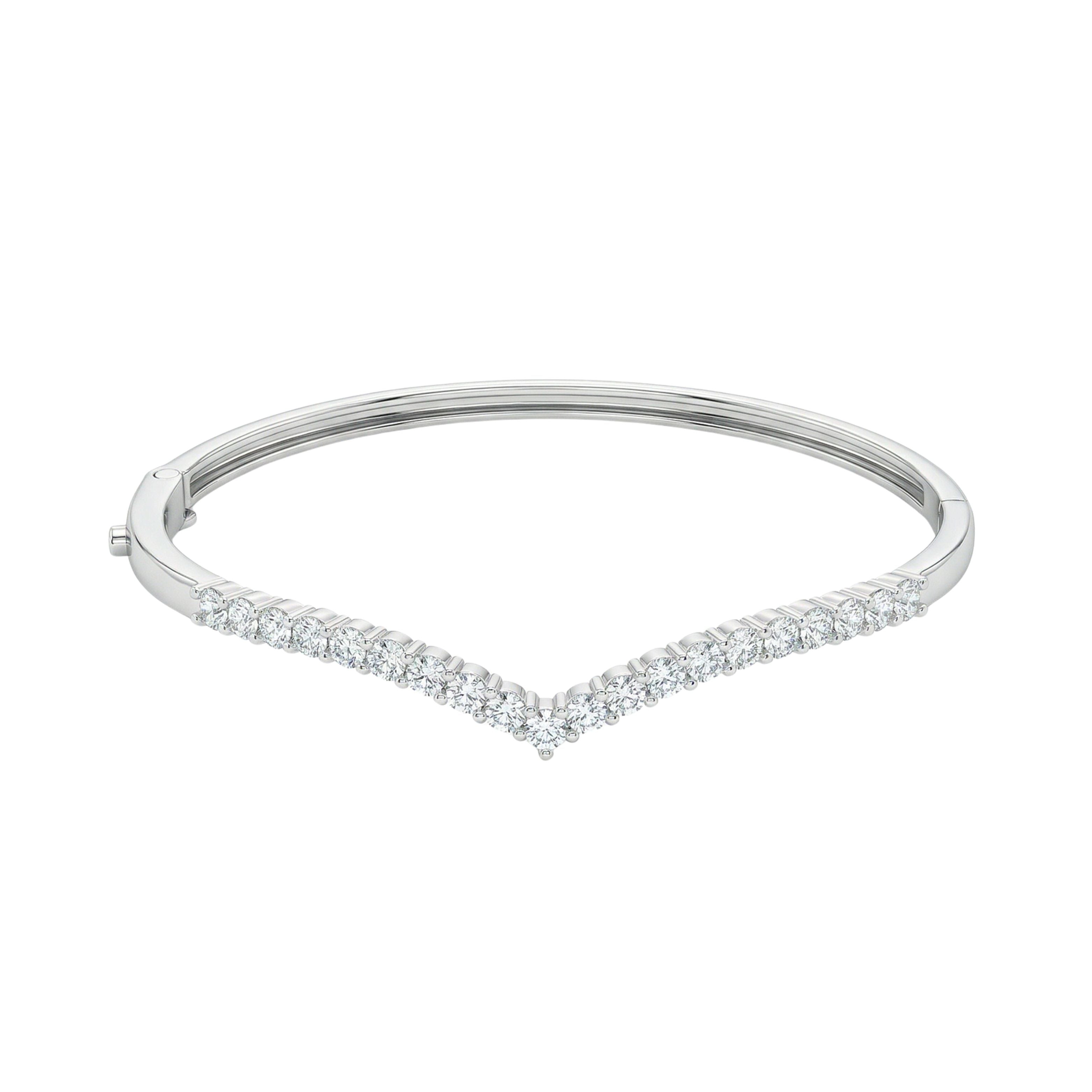 Silver V Shaped Elegant Stone Bracelet
