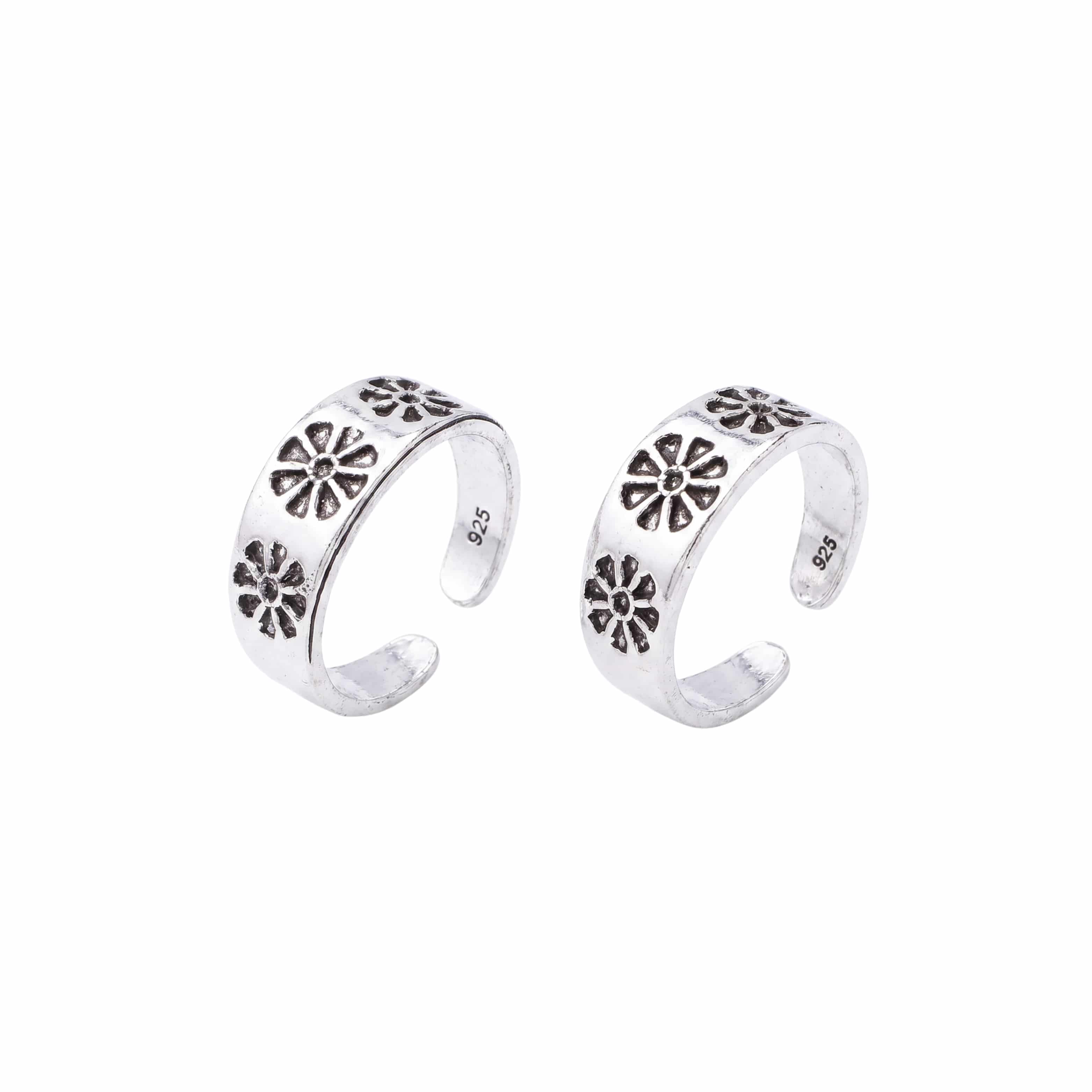 Silver Bloom Oxidized Toe Rings