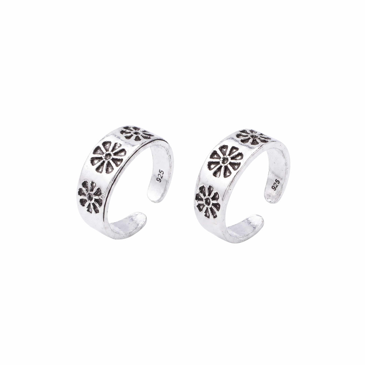 Silver Bloom Oxidized Toe Rings