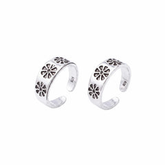 Silver Bloom Oxidized Toe Rings