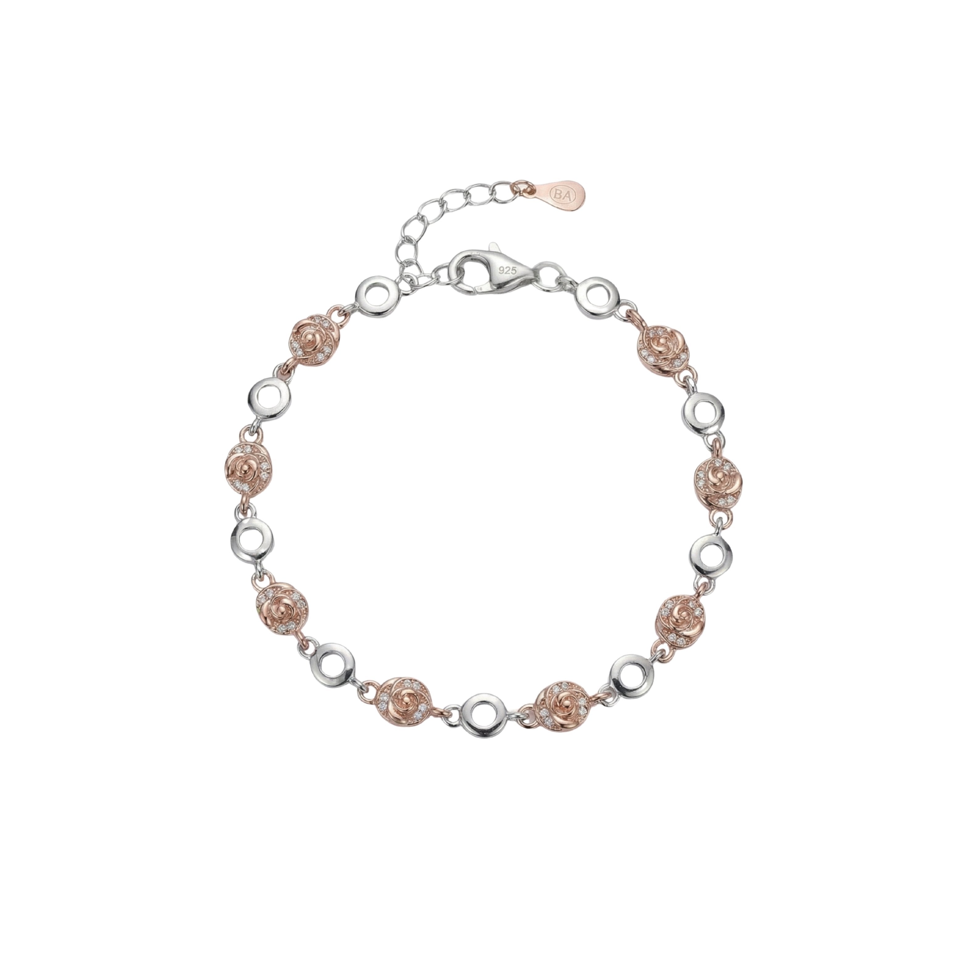 Silver Rose Elegant Link Bracelet