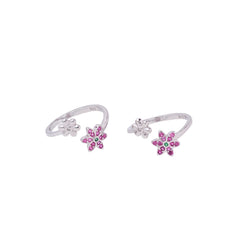 Silver Pink CZ Toe Ring