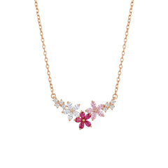 Silver Rose gold Floral Charm Necklace Chain pendant