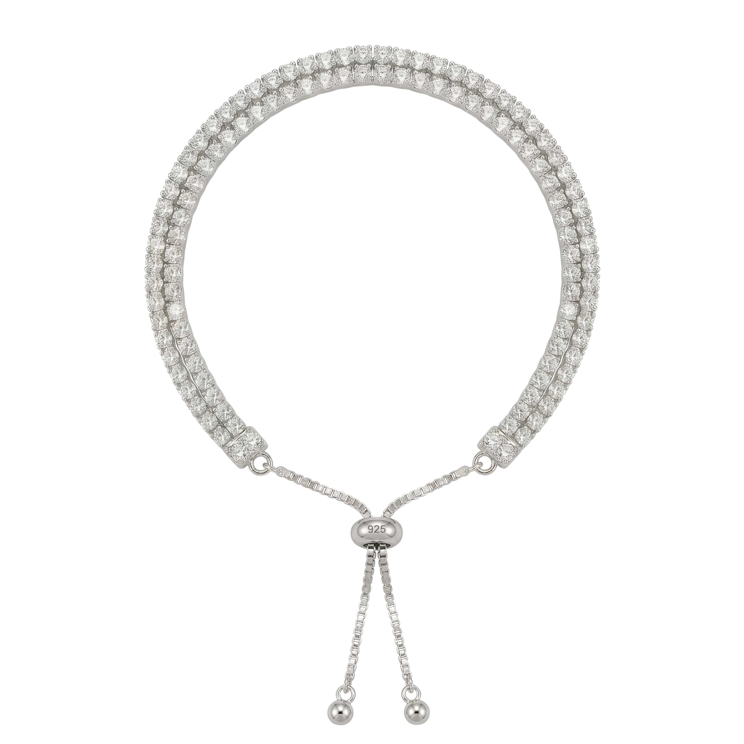 Silver Dual Row Crystal Chain Bracelet
