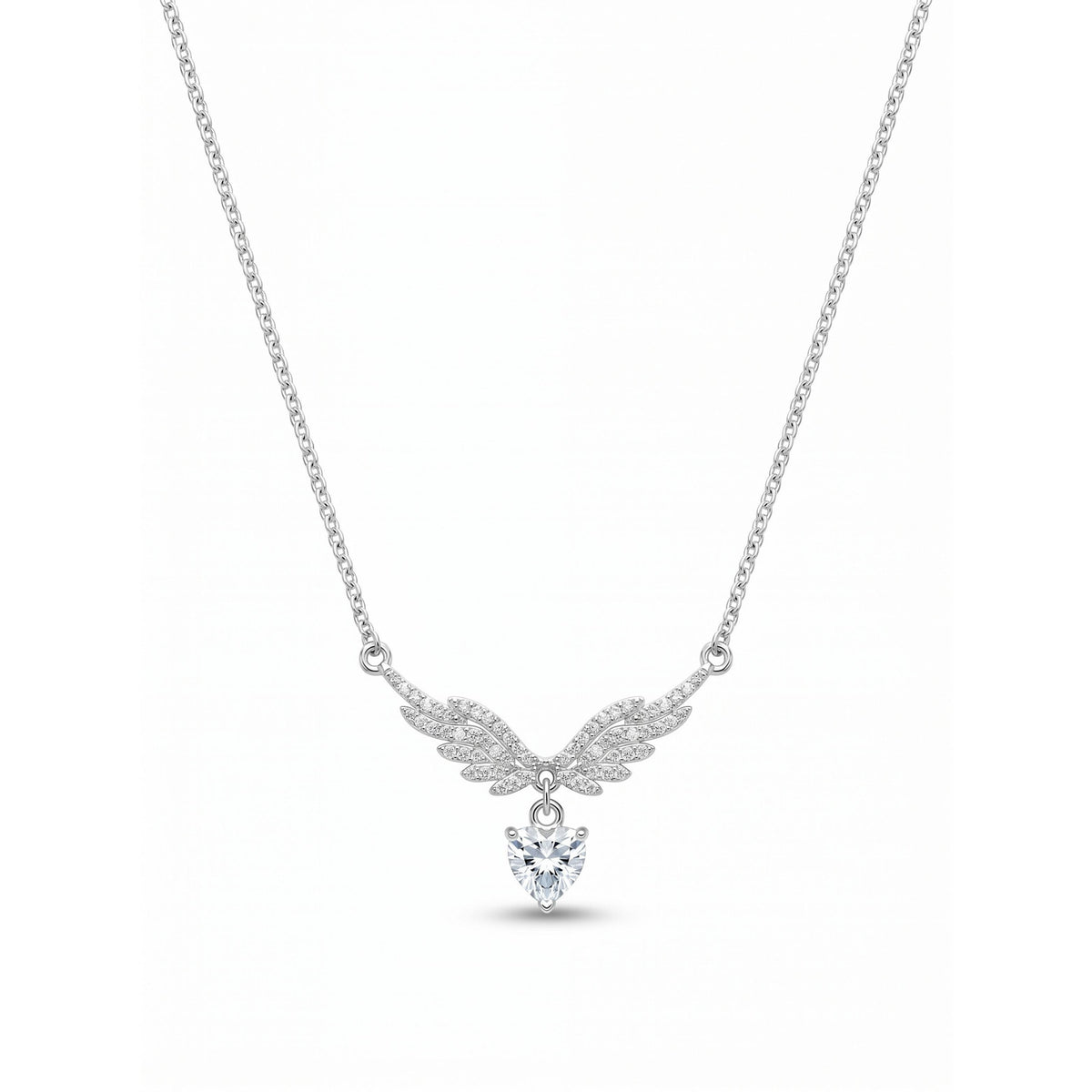 Silver Angel Wings Heart Chain Pendant