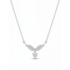 Silver Angel Wings Heart Chain Pendant