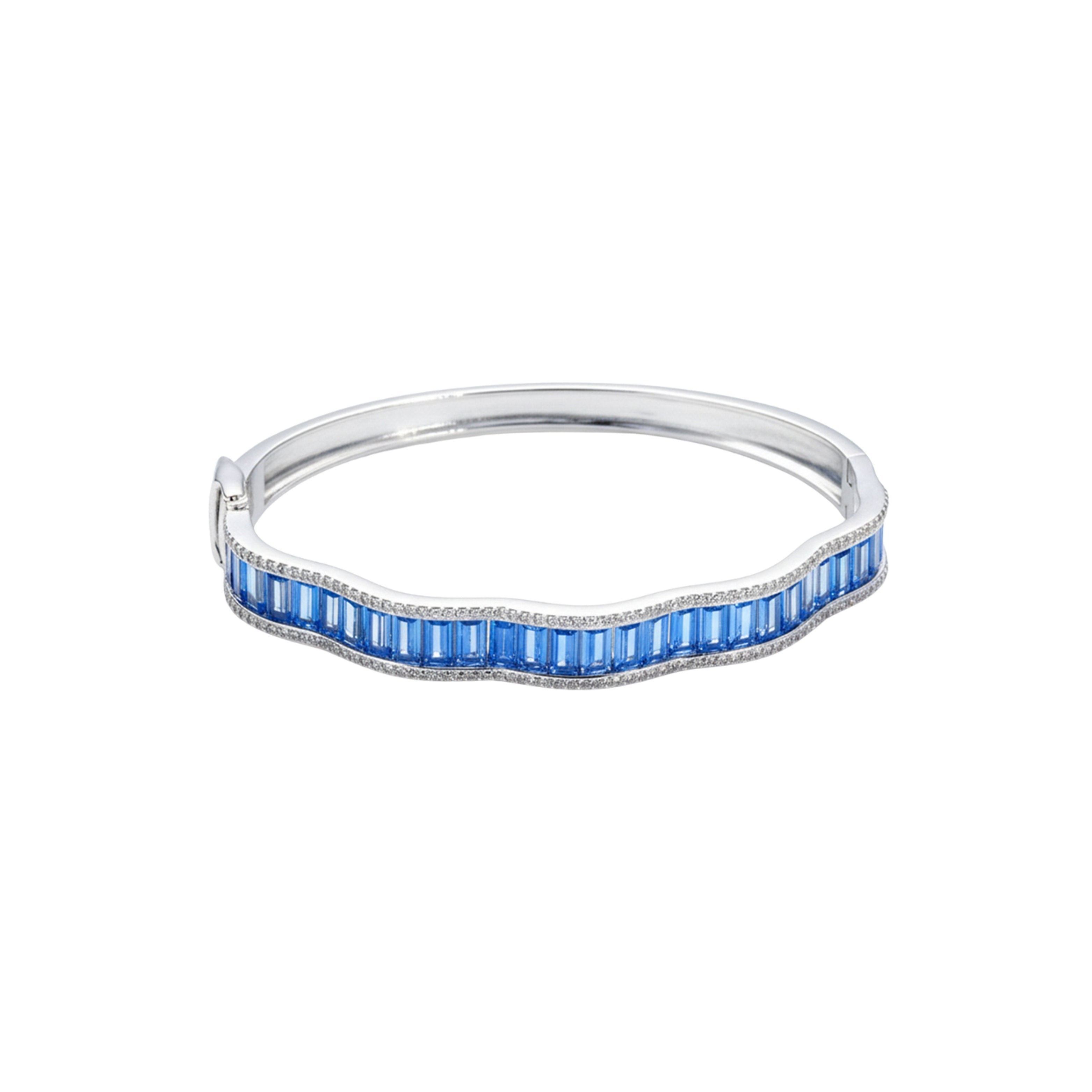 Silver Sapphire Blue Baguette cut Zirconia Bracelet