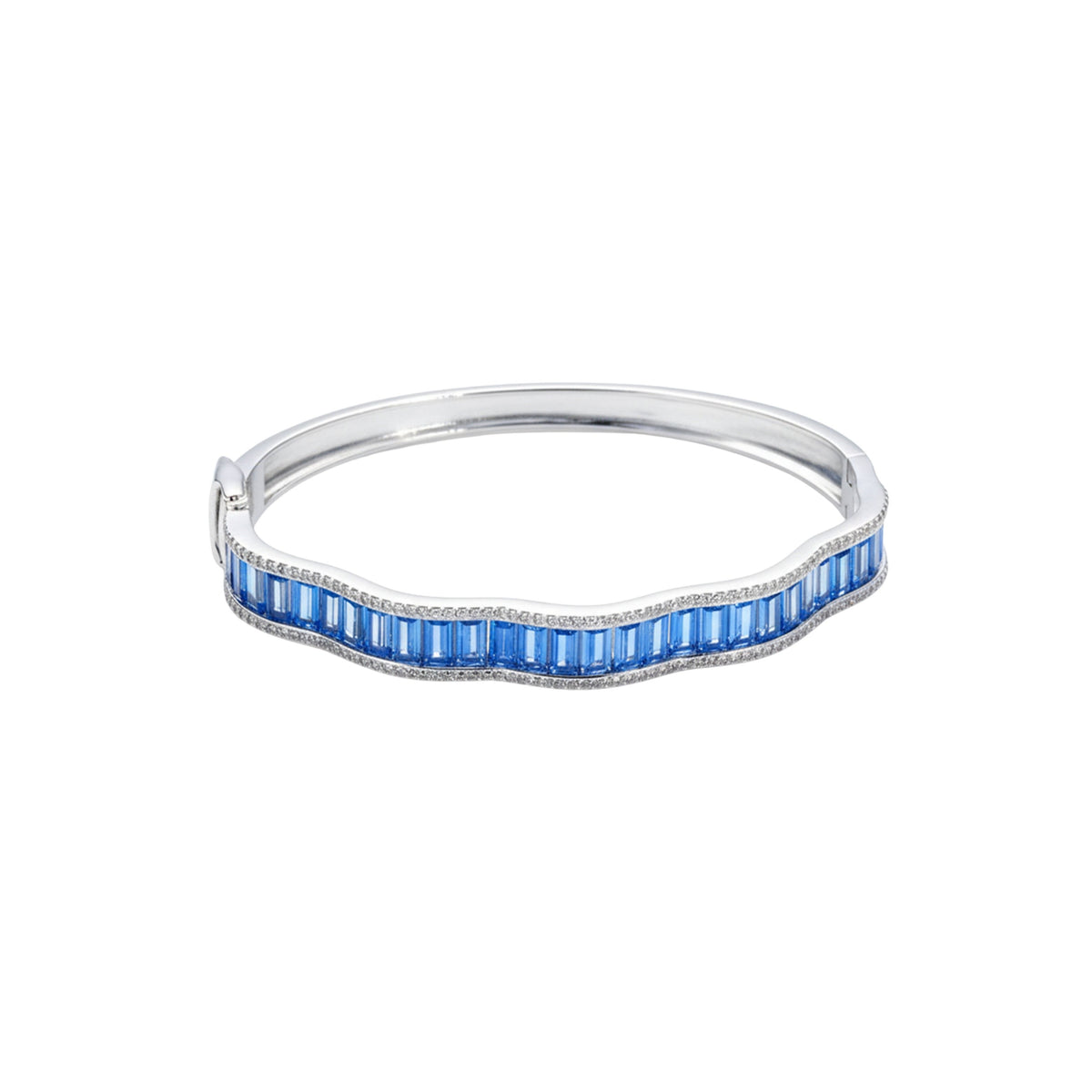 Silver Sapphire Blue Baguette cut Zirconia Bracelet