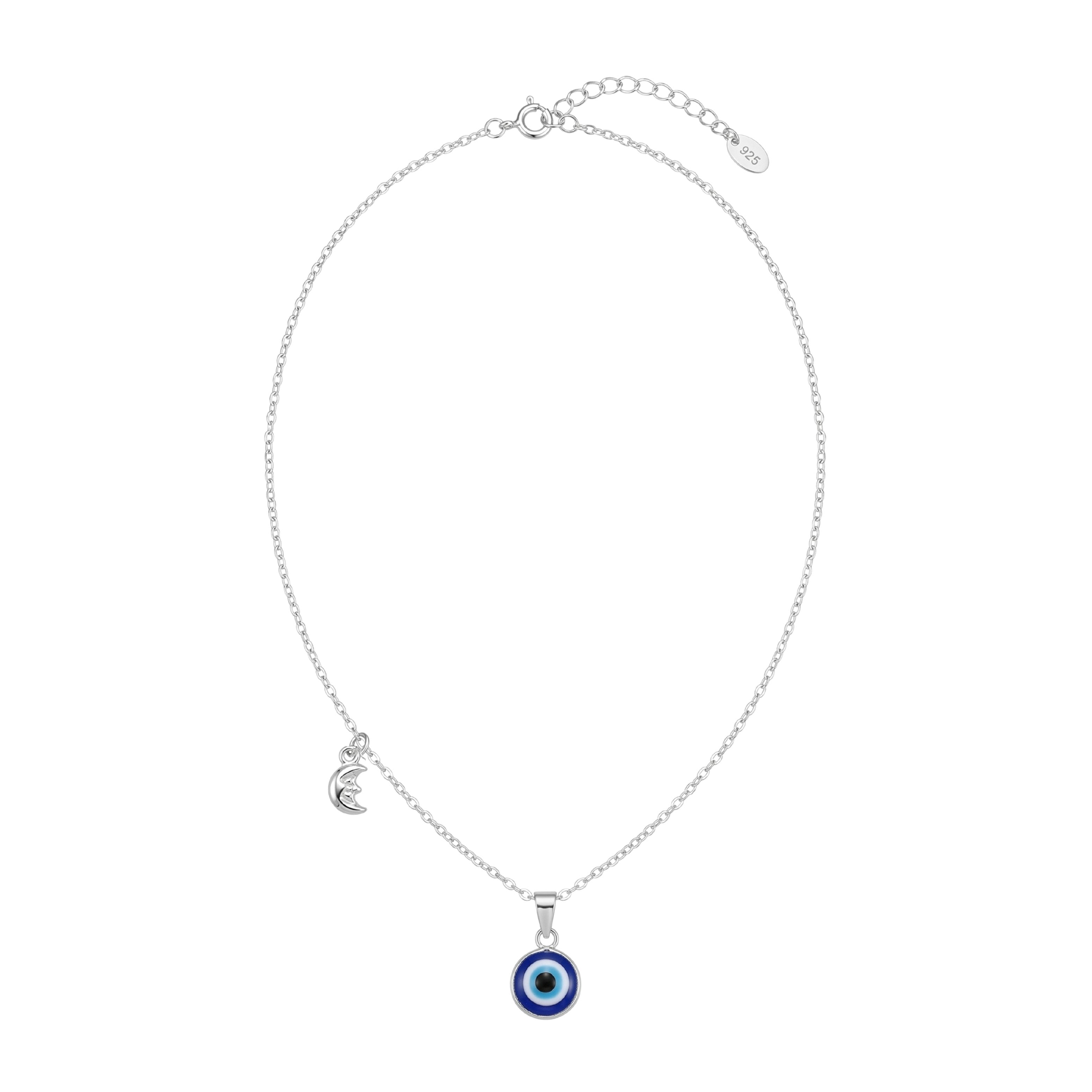 Silver Charm Evil Eye Pendant with Moon