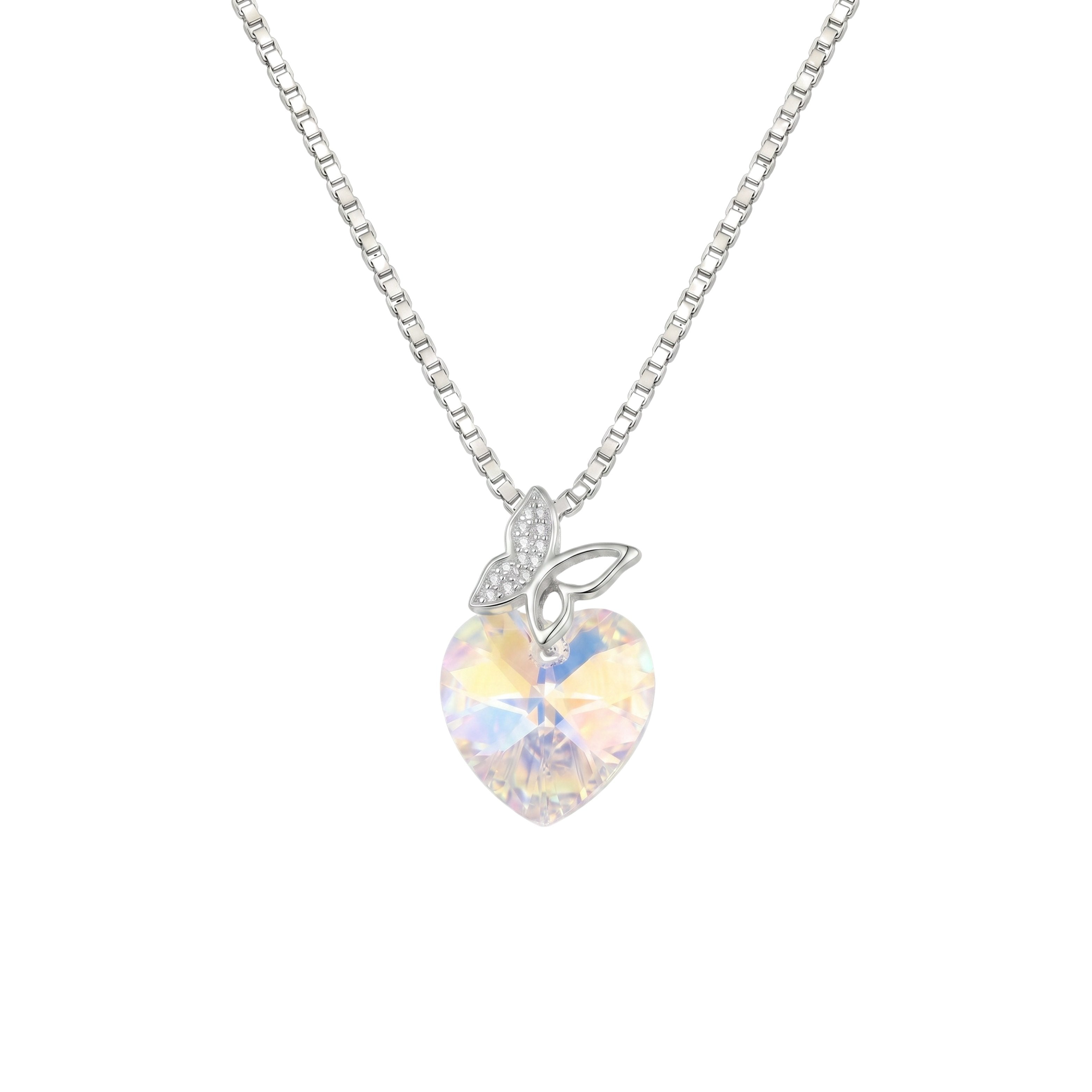Silver Butterfly Bail Heart Crystal Pendant