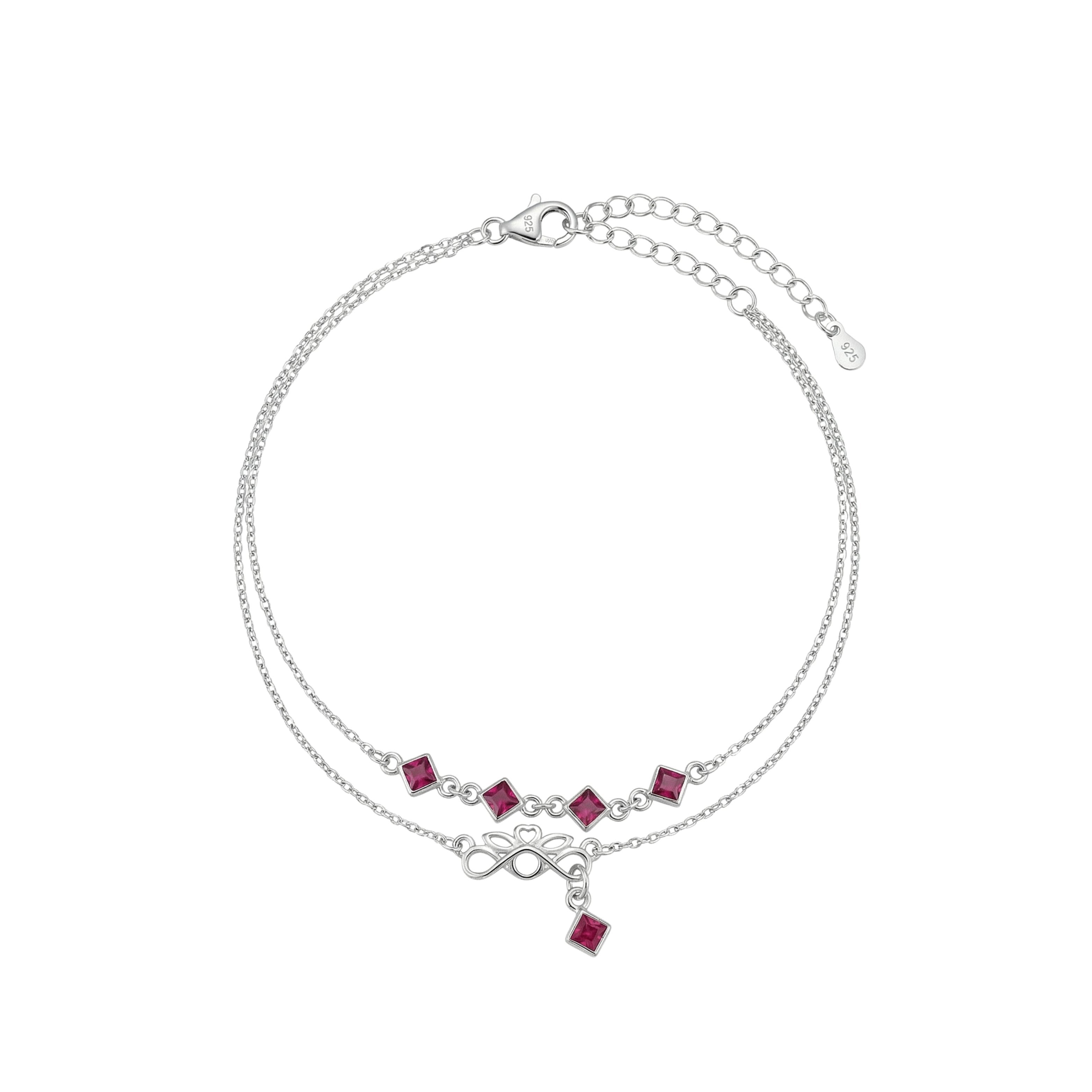 Silver Pink Double Layered Charm Bracelet with Infinity Knot